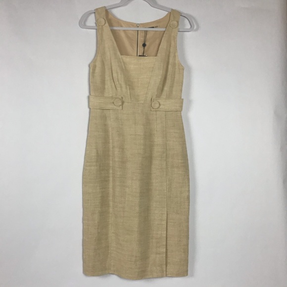 Magaschoni Silk Linen Button Tab Sheath Dress - Picture 3 of 11